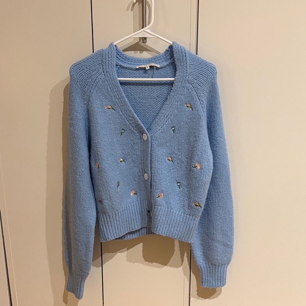English Factory Light Blue Embroidered Cardigan